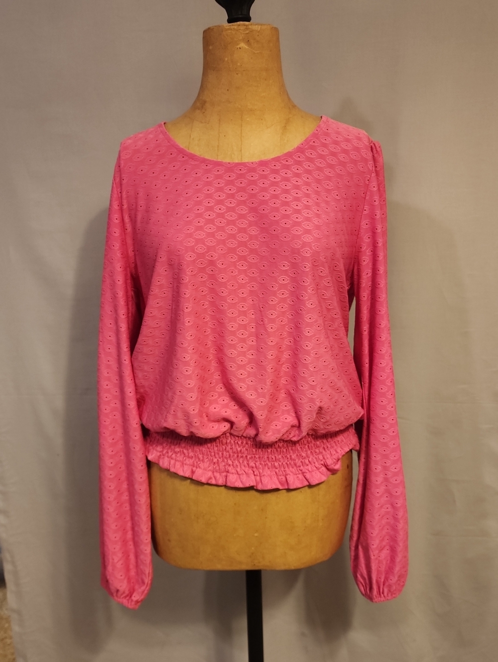 Michael Kors Women's Pink Eyelet Long-Sleeve Blouse